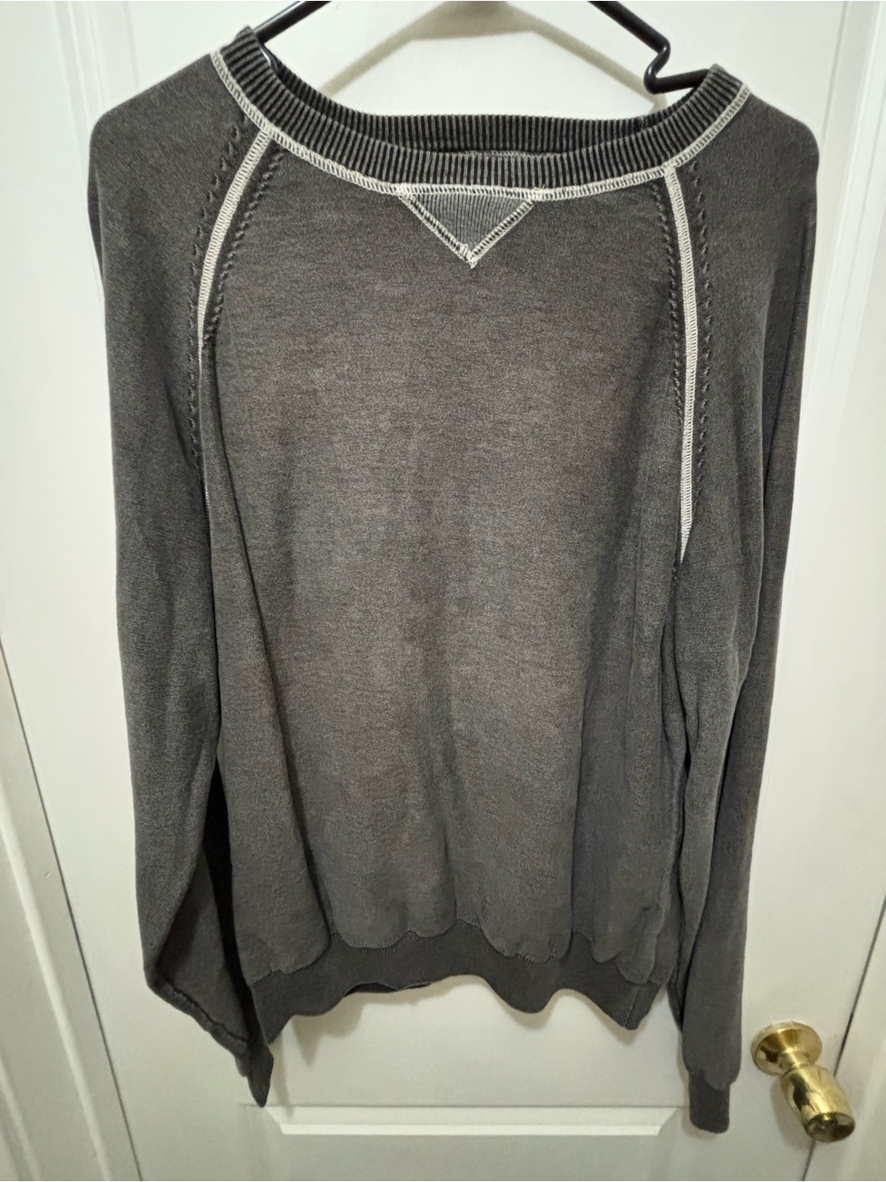 Men's Crewneck Sweater in Charcoal with Contrast Stitching